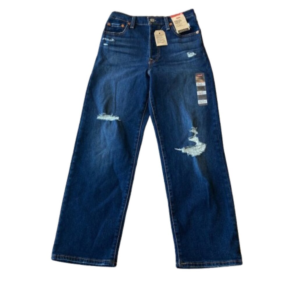 Levi's Ribcage Straight Ankle Jeans Button Fly Women's 26 Dark Indigo NWT